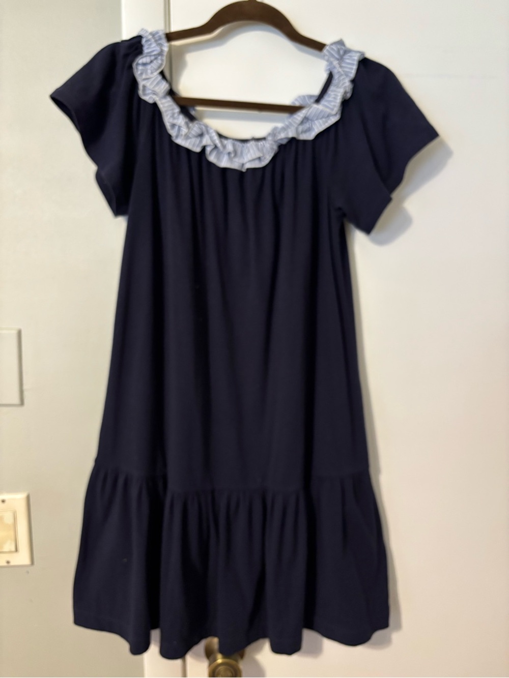 kate spade Navy Short-Sleeve Ruffle-Neck Dress